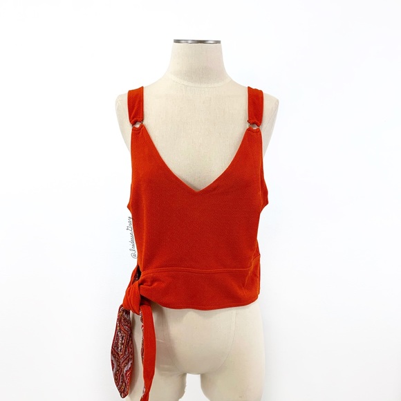 Free People Tops - Free People- Tomato Red Side Tie Crop Tank Size L